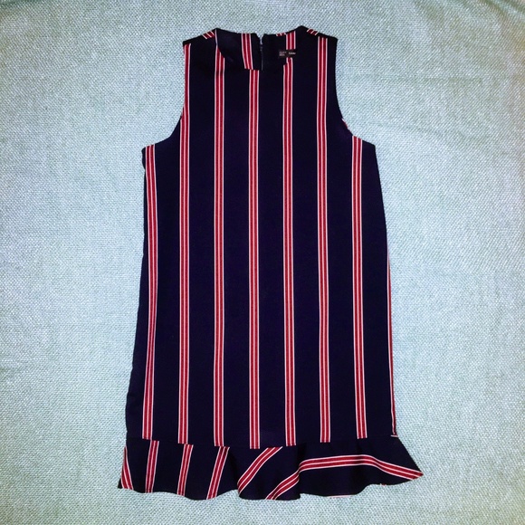 Zara Preppy Schoolgirl Striped Ruffle Mini Dress in Red & Navy School Girl 4 - Picture 2 of 9